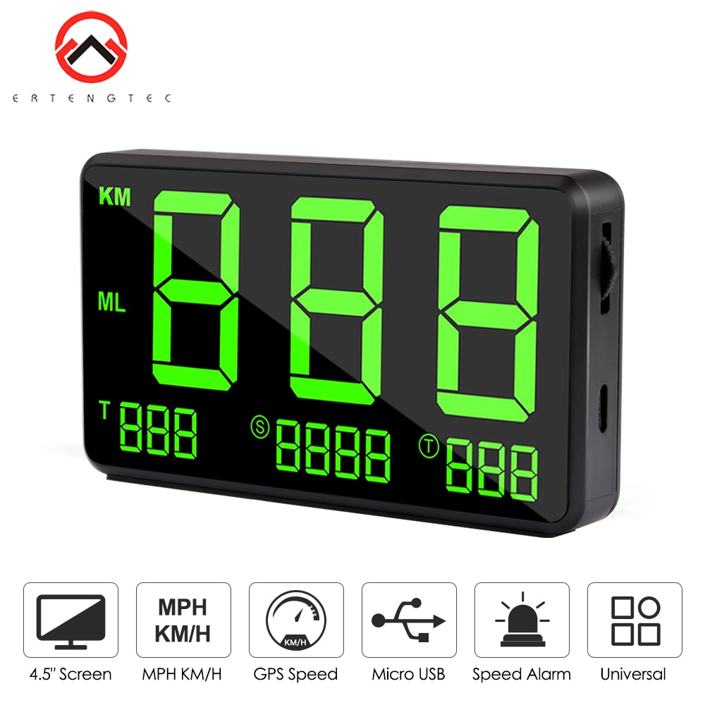 GPS Speedometer HUD Display Car Automatic Record Mileage 4.5 Inch Headup Display Overspeed Alarm Plug and Play Adjust Brightnes