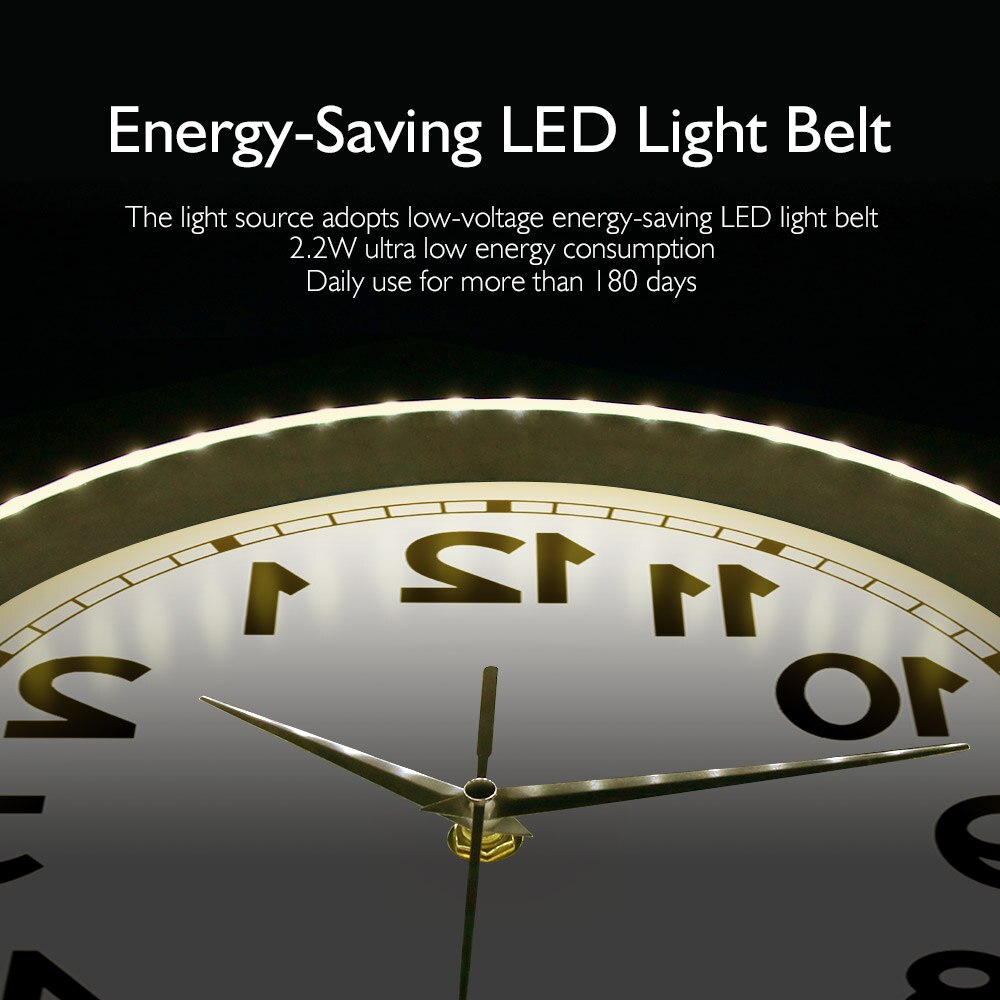 Counterclockwise Funny Numbers Wall Clock Metal Frame LED Night Lighting Clock Voice Control Slient Glow in Dark Wall Watch