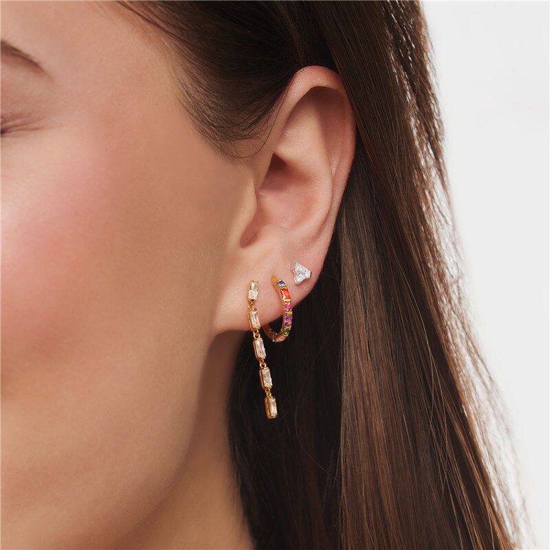Romad 9mm colorido zircon aros brincos para mulher 925 prata esterlina brincos redondos presentes de jóias de casamento pendientes mujer