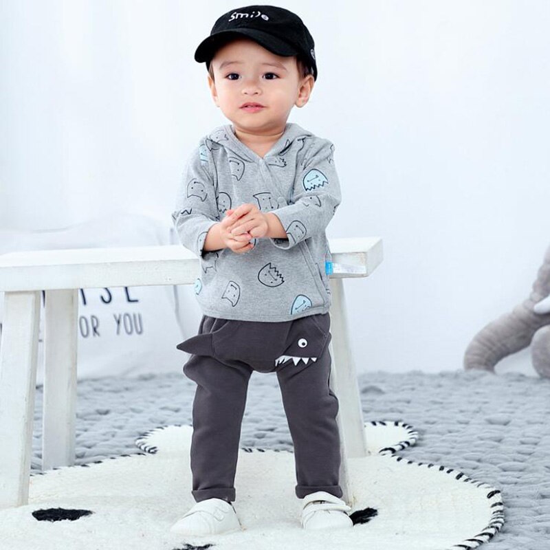 3 - 24M Baby Clothe Shark Shape Dark Gray Pants for Boys Casual Spring and Autumn Children Cotton Outer Harem Pants