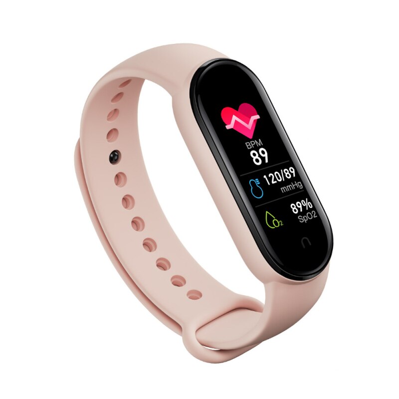 Smart Watch Full Touch Screen Health Sport Fitness Tracker Waterproof HeartRate BP Monitor For Android IOS M6: PINK