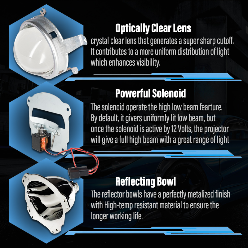 Lentes de faros bi-xenon H4 H7 lente de proyector de Auto 3,0 Metal completo para luces de coche accesorios de modificación de estilismo DIY de automóviles
