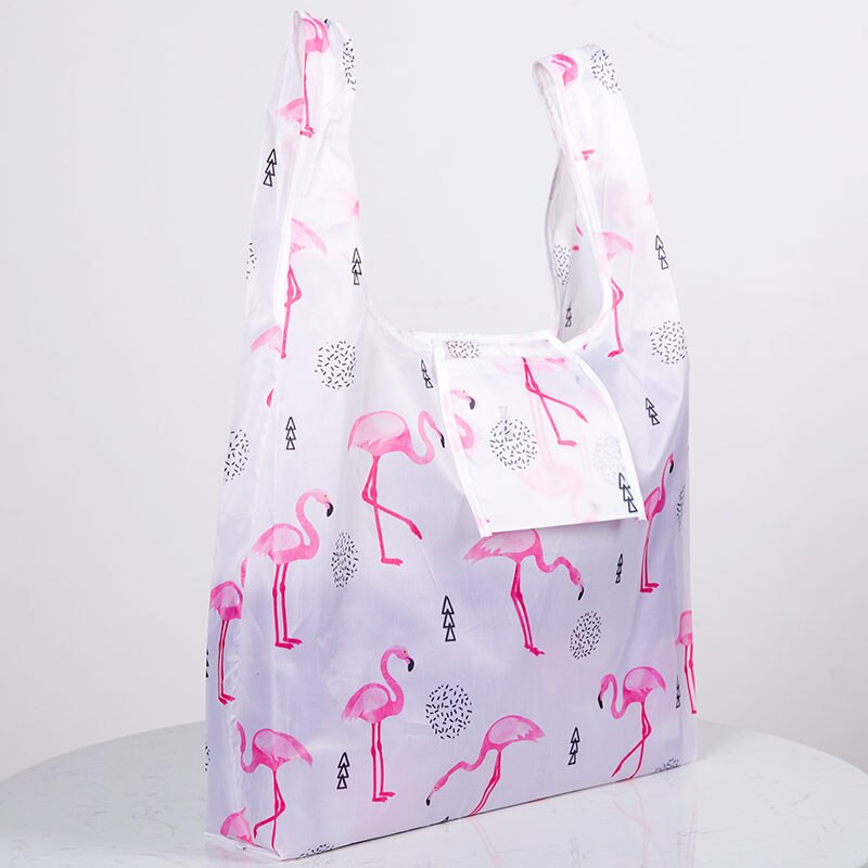 Green Foldable Reusable Eco Shopping Bag Flower Tote Folding Pink Flamingo Pocket Pouch Handbags Storage Bags: FBKC-1