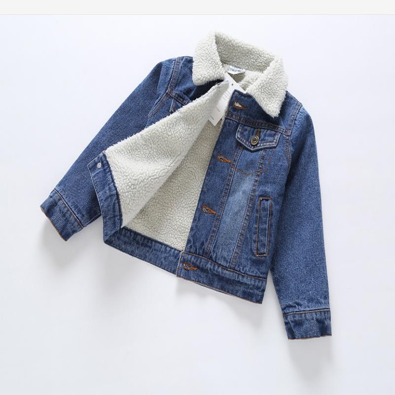 Herfst Winter Baby Meisje Denim Jasje Revers Warm Plus Fluwelen Thicken Peuter Jongen Bovenkleding Cowboy Jas Kids Denim Jacke 2-8y