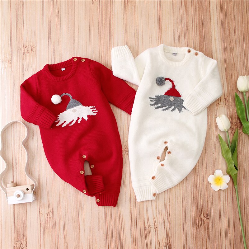 Xmas Jumpsuit Jongen Meisje Winter Gebreide Lange Mouw Jumpsuit Playsuit Rompertjes Warm Katoen Tops Kleding Baby Outfits