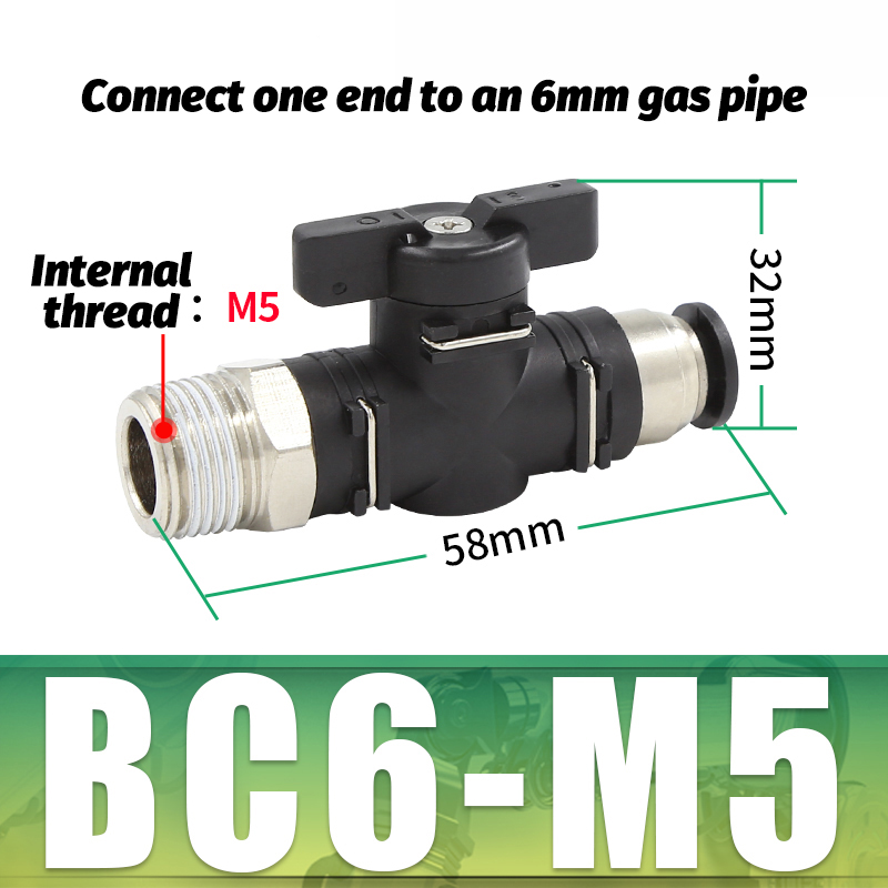 BC pneumatique raccord rapide filetage mâle 1/8 "1/4" 3/8 "1/2 "interrupteur de robinet à tournant sphérique tuyau en polyuréthane vanne manuelle débit vanne rotative manuelle: Black