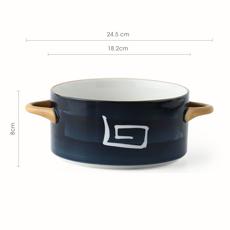 Ceramic Color glazed Double Ear Bowl with Lid Stew Breskfast Steamed Egg Pudding Bowl Baking bowl Kitchen Supply: 7inch dumpling