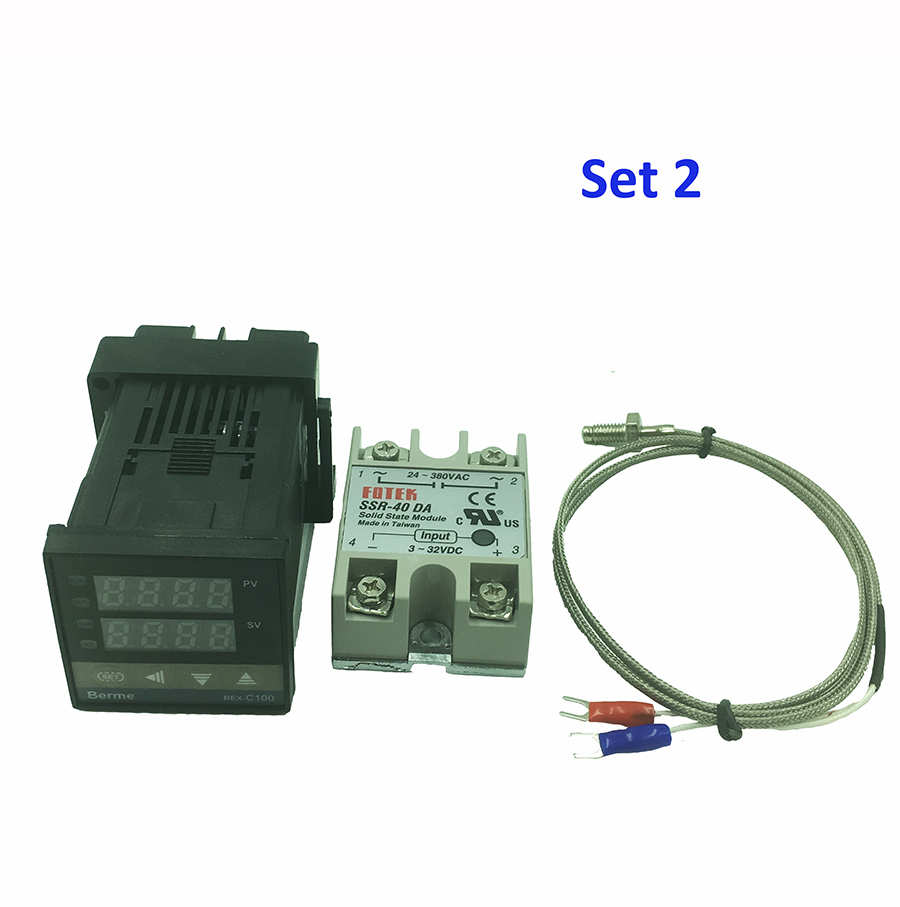 REX-C100 digital thermostat temperature controller SSR output K type thermocouple sensor 48 x 48 +SSR 40DA solid relay+sensor: set 2