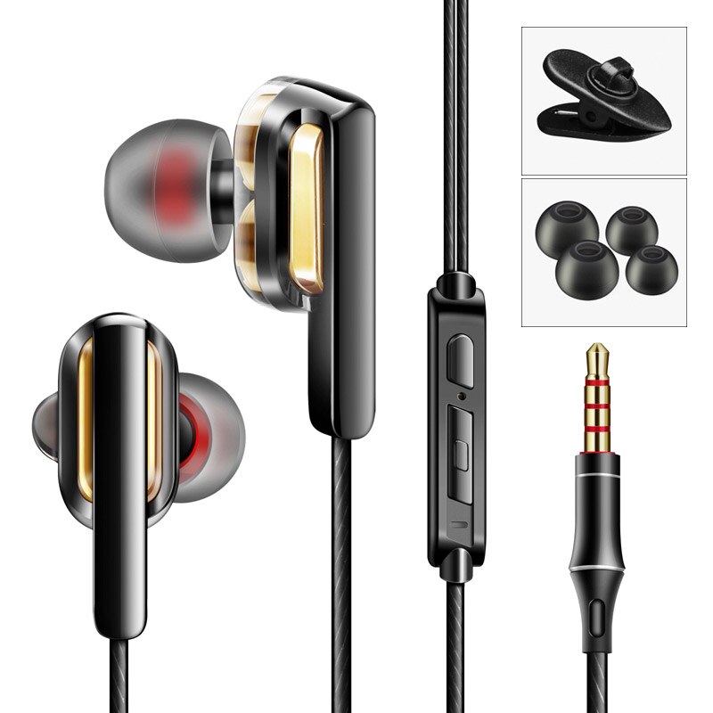 4D basse lourde filaire casque Double dynamique écouteur pour Xiaomi casque Gamer suppression de bruit écouteurs MP3 Earburds pour Sony: Black