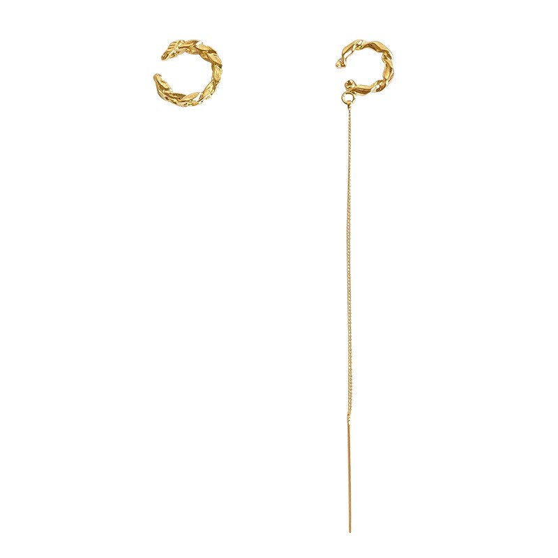 Pendientes de borlas con Clip para mujer, aretes de línea larga dorados, aros cruzados de circonia cúbica, Clip para oreja, de joyería