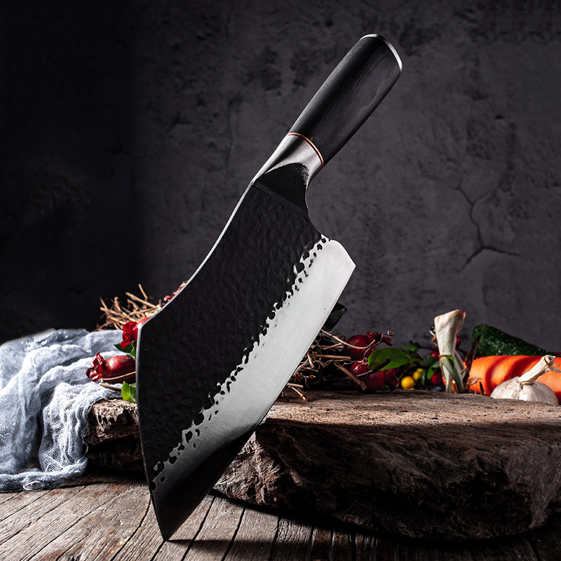 Hand Forged Kitchen Knife Chef Slices Household Kitchen Knife Stainless High Carbon Manganese Steel Hammer Pattern Longquan