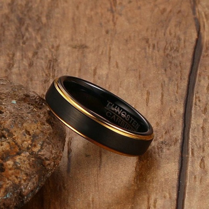 Tungsten Steel Ring Men's Tungsten Steel Brushed Black Gold Ring Jewelry