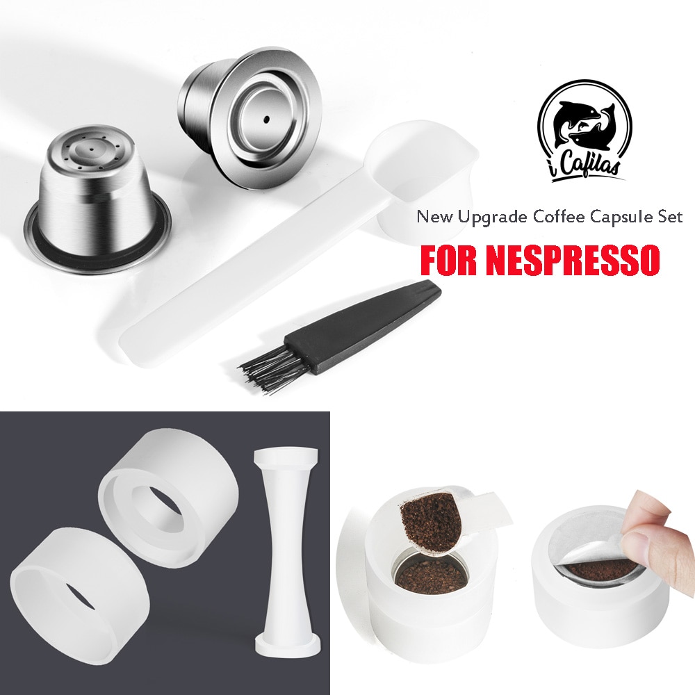 ICafilas Neue Verbesserte Kaffee Kapsel Set Für Nespresso Kaffee Maschine Nachfüllbare Pod Dosierung Ring Tamper Clip