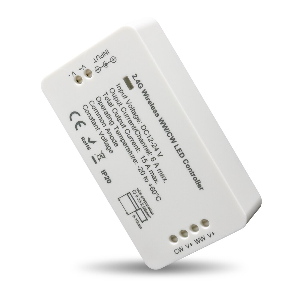 2.4G WWCW Controller,DC12V/DC24V,CCT and Brightness Adjustable,for CCT LED Strips,Spotlights,Rigid Bar light,Linear lights,Panel: 1WWCW Controller