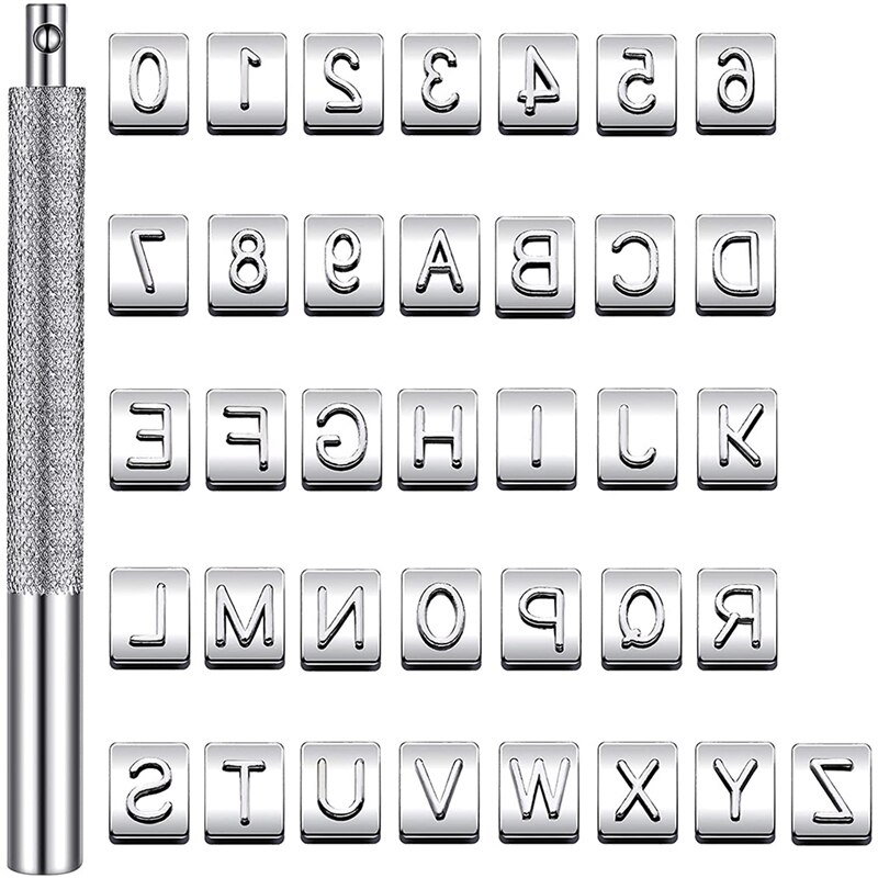 Stempelen Punch Tool Diy Leather Craft Stamper + 1Pc Handvat: Licht Groen