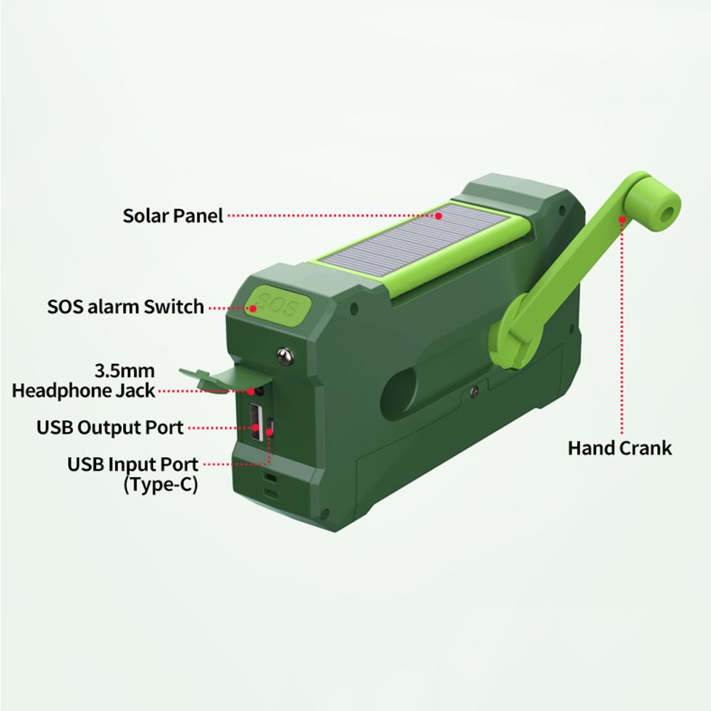 Portable Radio Hand Crank 3-in-1 Reading Lamp Flashlight Solar Charging AM FM NOAA Emergency 10000mAh Power Bank for Cell Phone