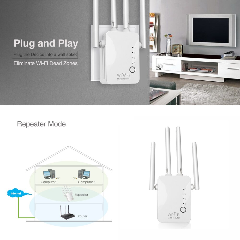 Draadloze Wifi Extender 300Mbps Wifi Repeater/Router 2.4G Wifi Netwerk Booster Long Range Wifi Signaal Versterker