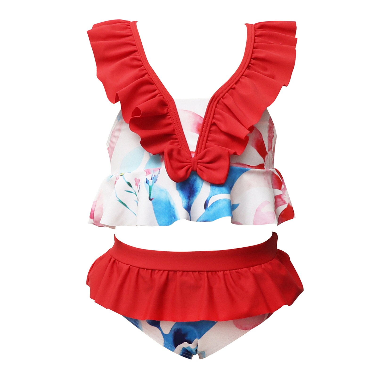 Kleinkind Baby freundlicher Mädchen Bikini Rüschen Drucken Zwei Stück Badeanzug Badeanzug Strand Bademode Schwimmen Sommer Mädchen Beachwear