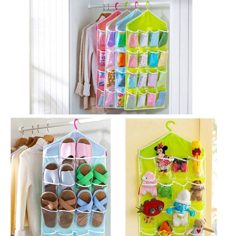 Rack Storage Closet Wardrobe Hanging Shelf Organizer 16 Pockets for Clothes Sock Hanging Organizers