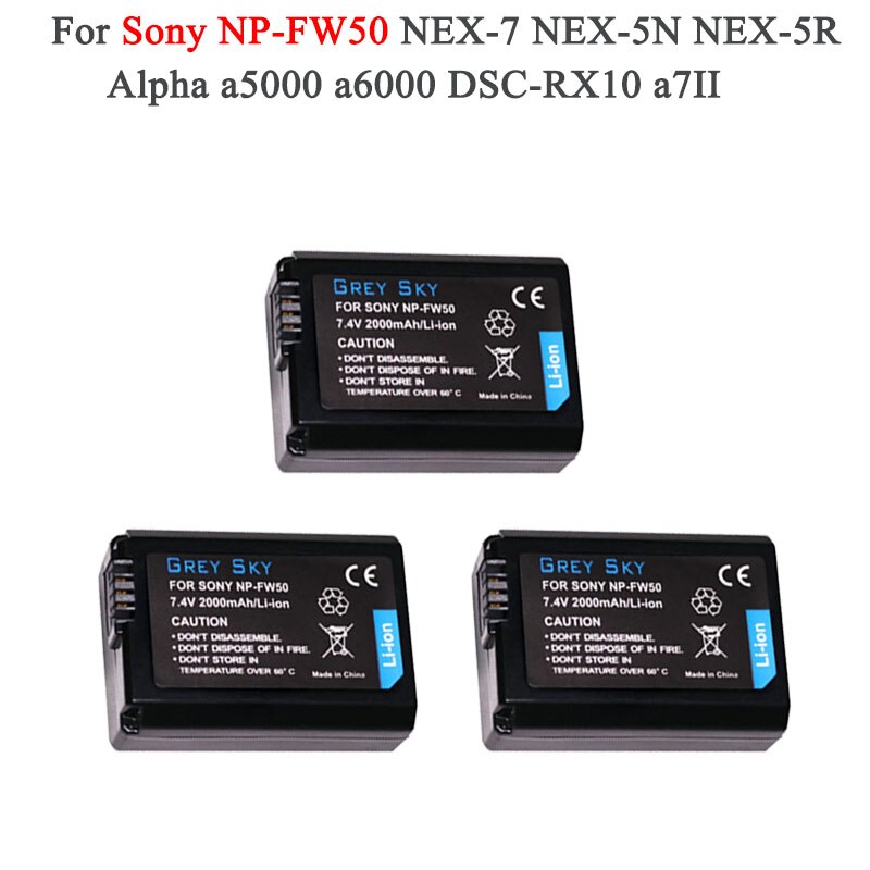 2000 mah np -fw50 np fw50 batterij-accu voor sony nex -3n nex -5 nex -5n nex -5r nex 2 alpha  a5000 a6500 dsc -rx10 alpha  a7s a7ii alpha 7r: Pakket 3