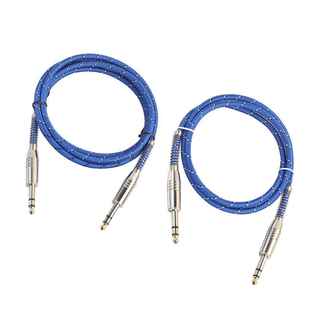 2x Blue Braided 6.35mm TRS Male To Male Cables Balanced Interconnect Cables