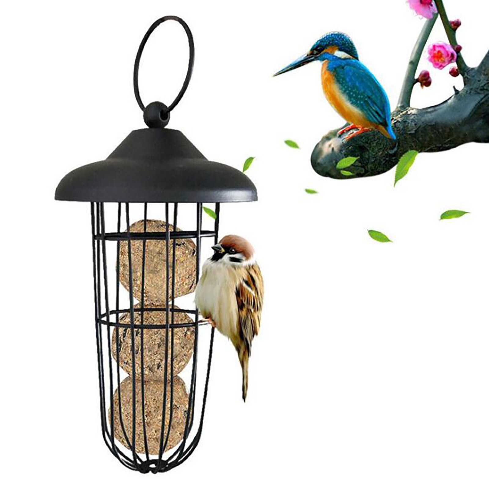 iBorn Metalen Vogelvoeders, zwarte wilde vogelvoederbak voor buiten, ophangen van alle metalen zwarte afwerking, 35,5 cm, 6 poorten (zaad is niet inbegrepen