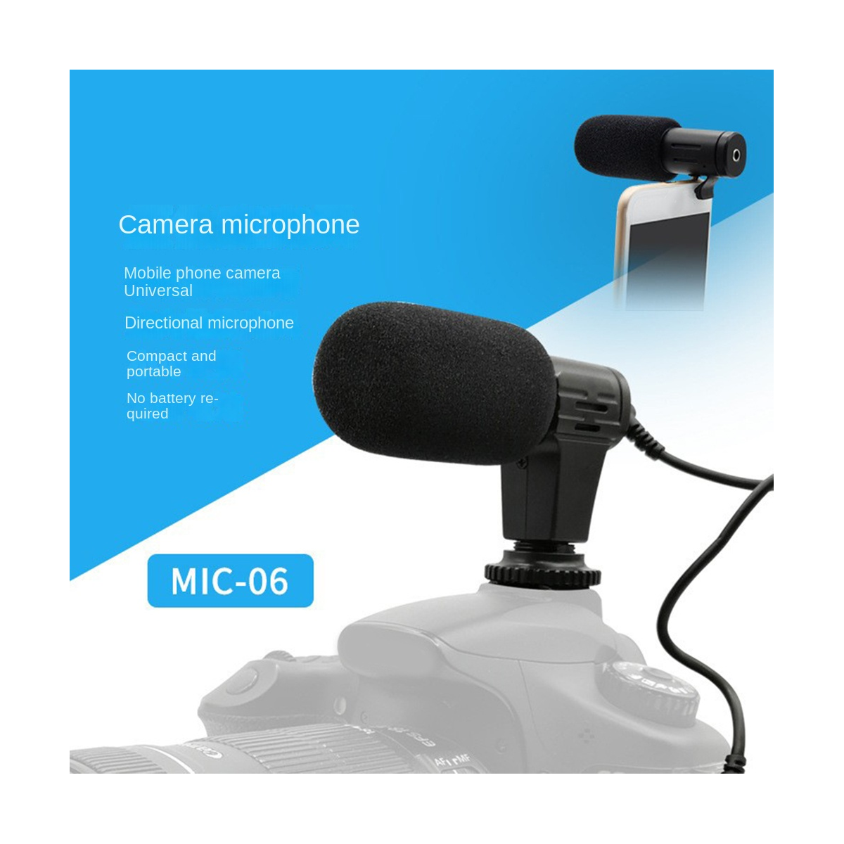Video Microphone On-Camera Mini Condenser Record Interview Vlog Mic for Phone DSLR Camera 3.5mm Microphone