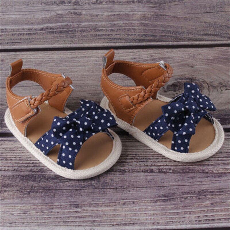 Zomer Baby Meisjes Kids Peuter Casual Geometrie Strik Sandalen Antislip Crib Schoenen Soft Sole Prewalkers: Polka Dot / 13-18 months