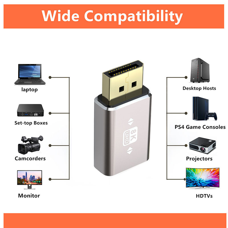Straight DisplayPort Male to Female Adapter Connector 8K DP Male Female Connector Adaptor DisplayPort Female to Female Adaptor