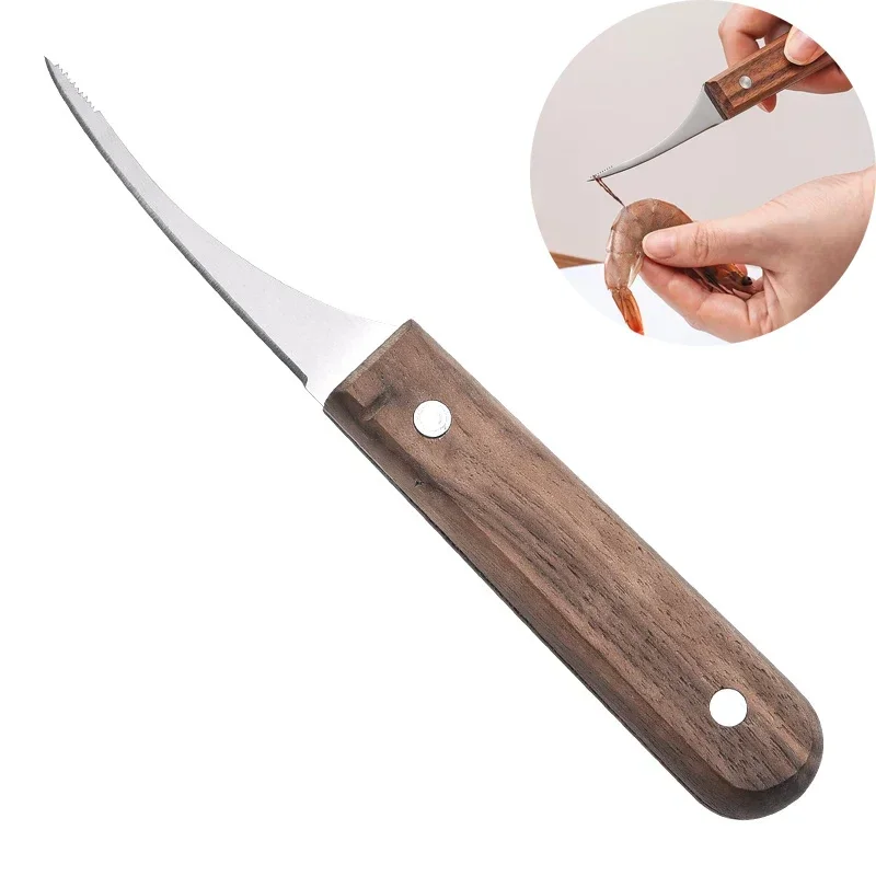Keuken Garnalen Ontveiner Mes, Gekarteld Roestvrij Stalen Mes En Houten Handvat, Garnalen Ontveining Tool, Essentieel Gereedschap Voor Keuken