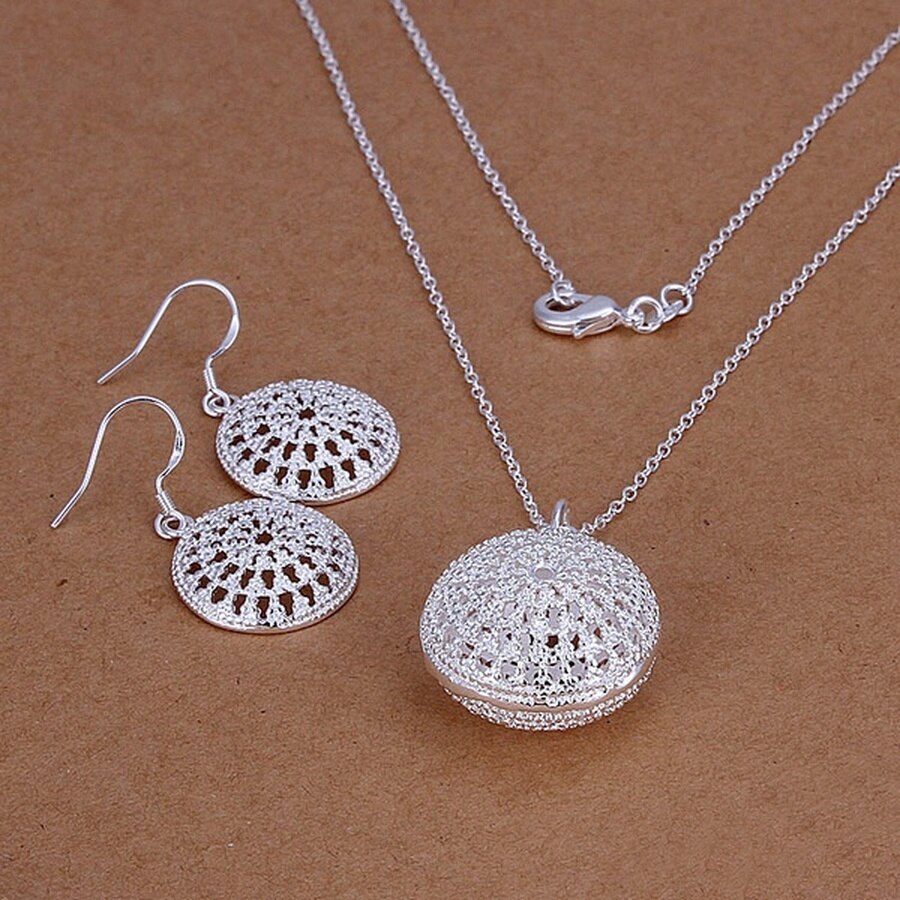 Fijne 925 Kleur Zilver Christmas Retro Exquisite Charm Vrouwen Lady Wedding Hanger Ketting Oorbellen Sieraden Set