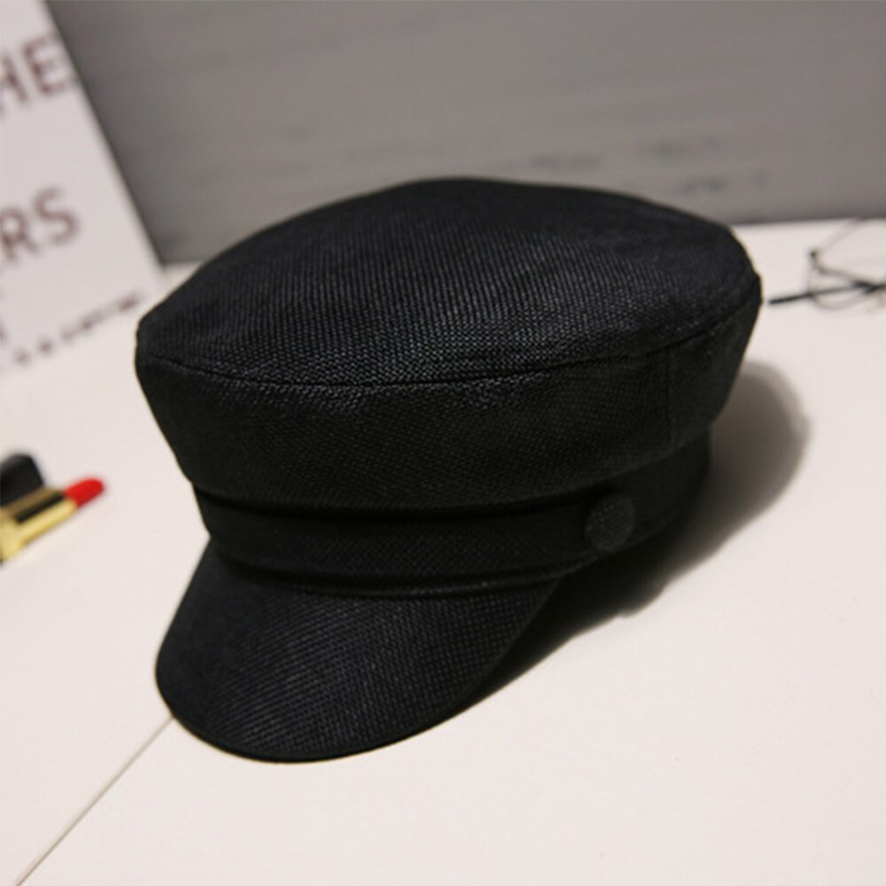 Mode Vrouwen Hoeden Achthoekige Platte Cap Elegante Dames Lente En Herfst Katoen Marine Hoeden Baretten Meisjes Effen Kleur Baret Hoeden: Black