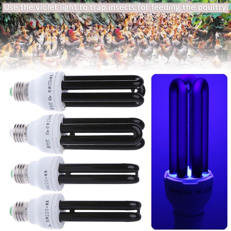 Bombillas UV negras de 13W-40W, luz ultravioleta E27, 220V, 12V, espiral BLB CFL, lámpara insecticida, luz fluorescente