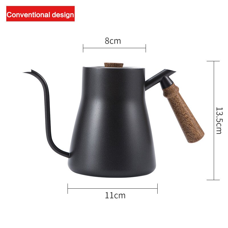 Drip Ketel 850Ml Koffie Pot Roestvrij Staal Non-stick Coating Koffie Drip Ketel Met Creatieve Thermometer Met Houten handvat: Without Thermometer