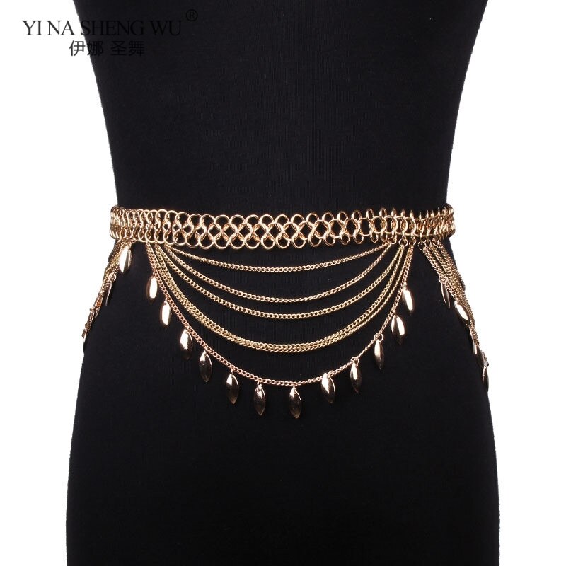 Estilo bohemio gitano, Turco vientre Cadena de cintura para baile para mujer playa Belt Sunshine Party accesorios de joyería en cadena