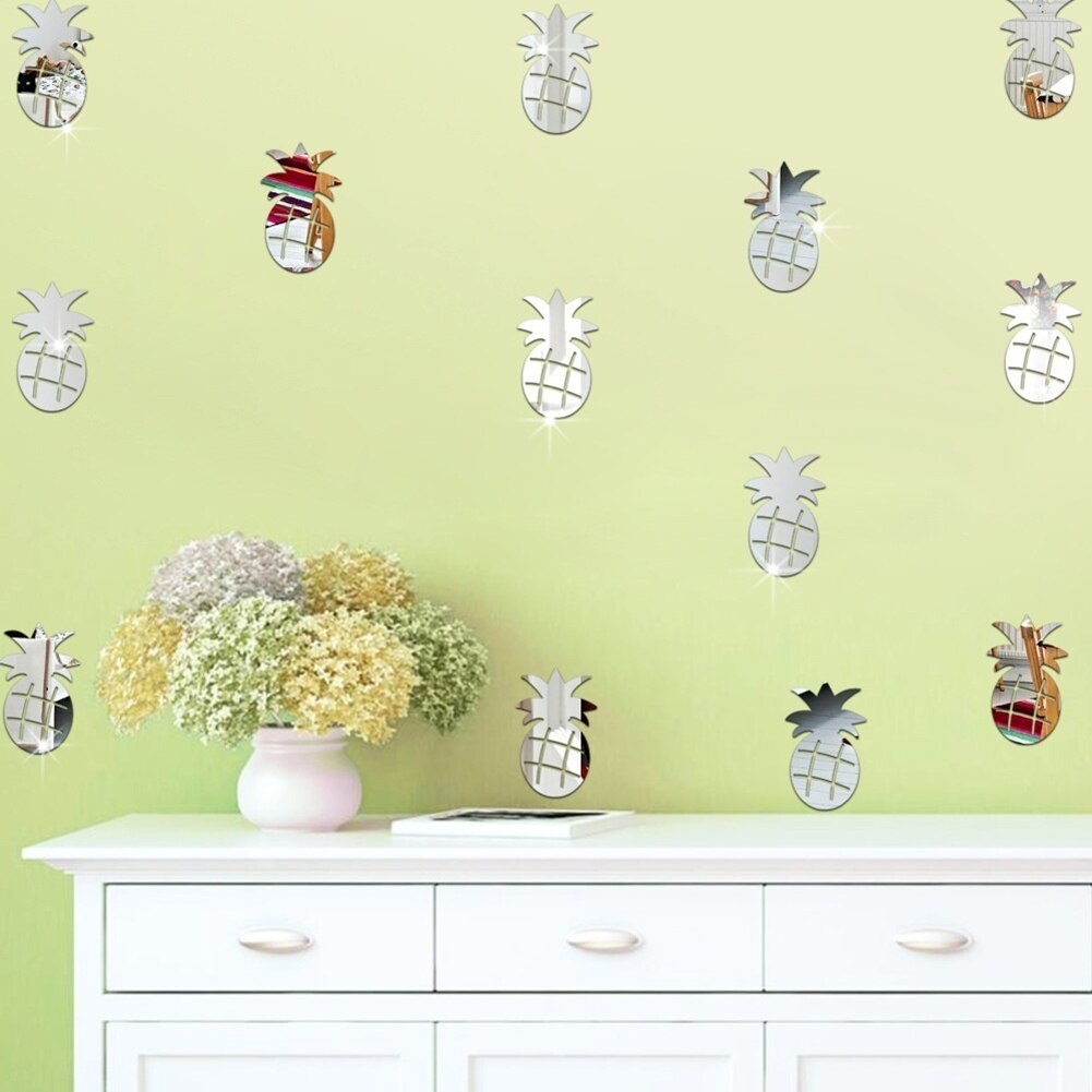 SALES！！！12Pcs/Set Cute Pineapple Mirror Acrylic Wall Stickers Decal Children Room Decor