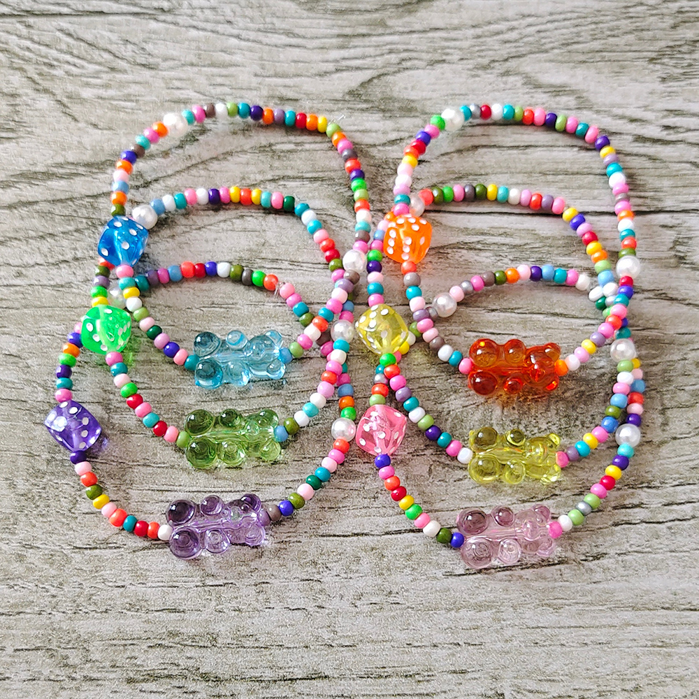 ZX-pulsera con cuentas de resina transparente para mujer, brazalete con cuentas de oso de goma, colorido, étnico, bohemio, , joyería INS