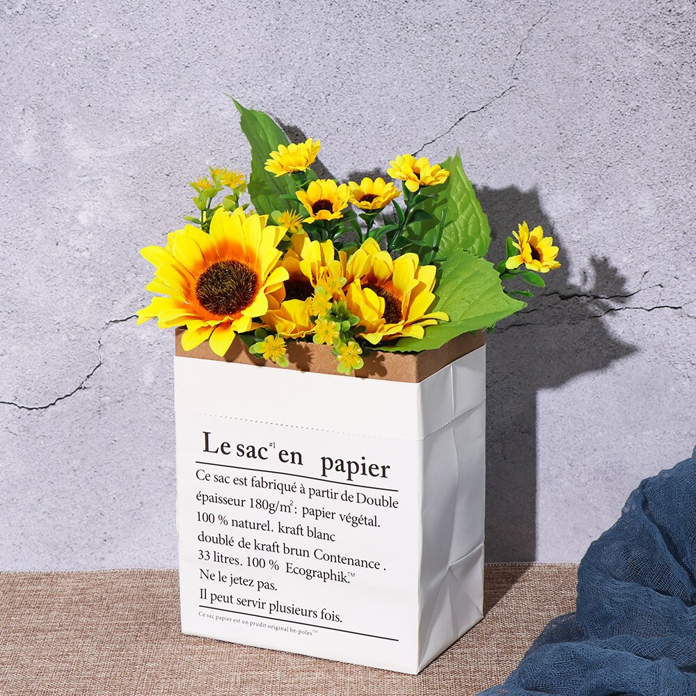 1PC Double Layers Kraft Paper Bag Storage Basket DIY Vase Flowerpot Package Party Supplies Home Decoration Desktop Ornament