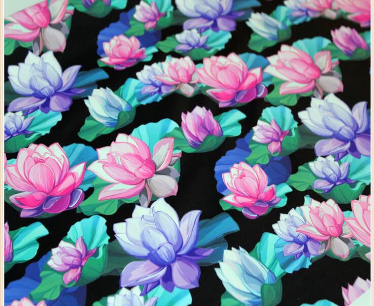Composite fabric twill waterproof cloth ink lotus digital thermal transfer printing DIY material