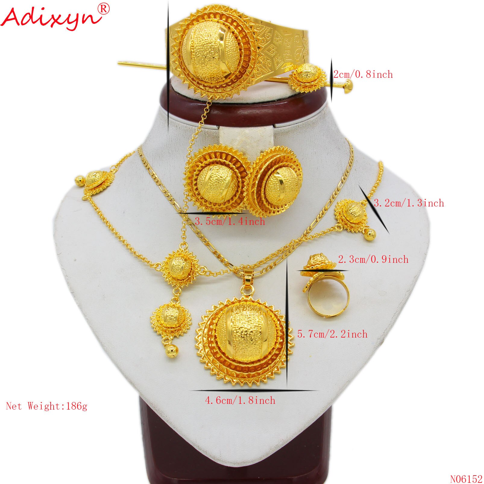 Adixyn, colgante de joyería estilo europeo, collar, pendientes, anillo, brazaletes, cadena para el pelo para mujeres, Color dorado, de boda africanos N06152