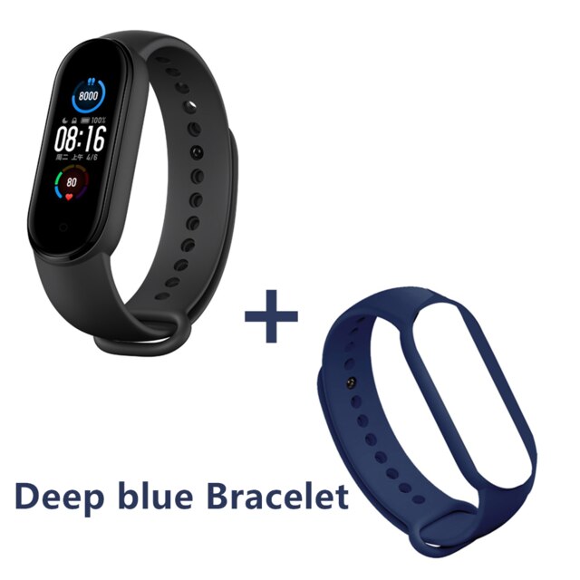 Xiaomi Mi Band 5 Wristband Stress Female Health Smart Blacelet Heart Rate Sleep Step Swim Sport Monitor APP Push Alarm: deep blue Bracelet