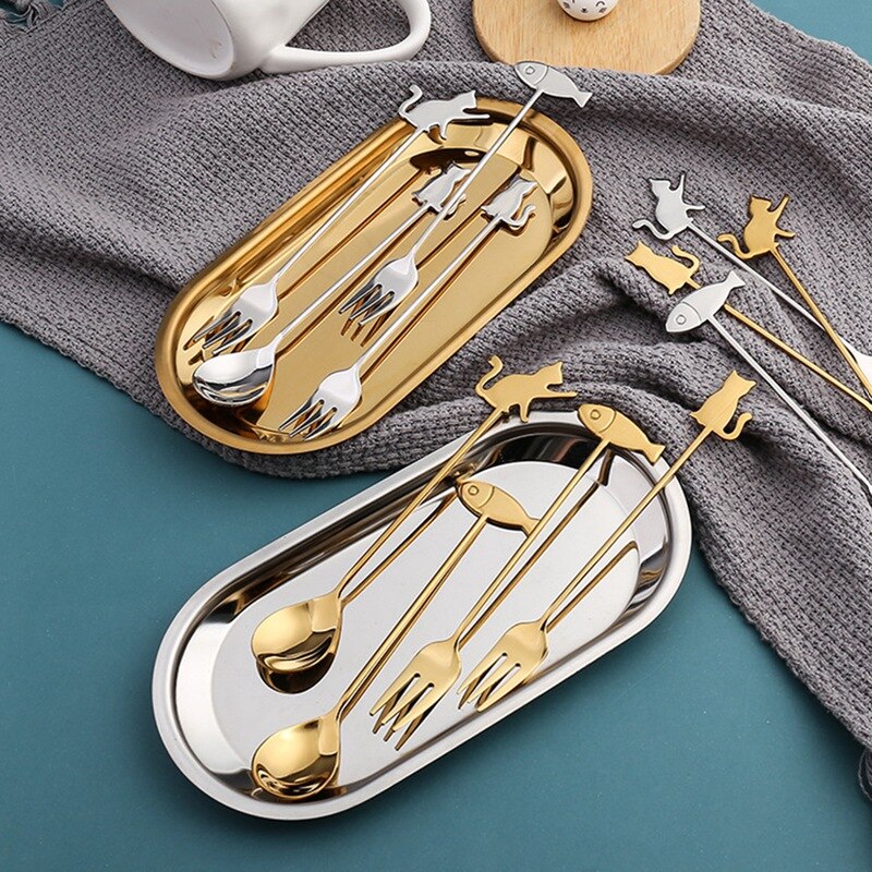 304 Stainless Steel Cat Fish Coffee Spoon Stirring Spoon Cute Dessert Milk Tea Spoon Household Kitchen Coffee Stirring Tableware