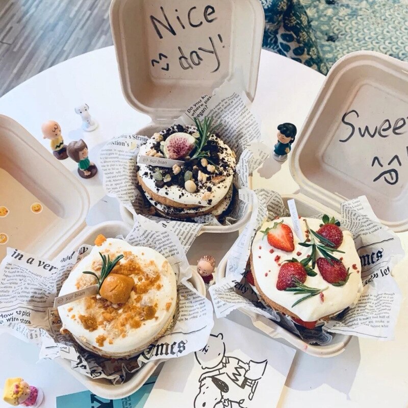 50/80PC Disposable Bento Box Eco-Friendly Lunch Box Bakery Fruit Hamburger Cake Meal Prep Packaging Food Container