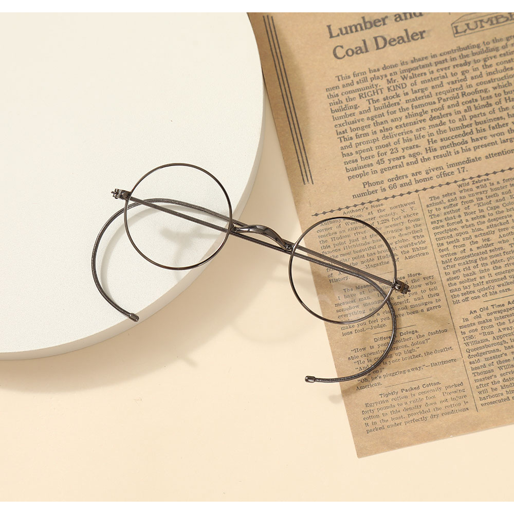 43mm Round Vintage Wire Rim Glasses Optical Eyeglass Frame with Cable Temples for Secure Fit