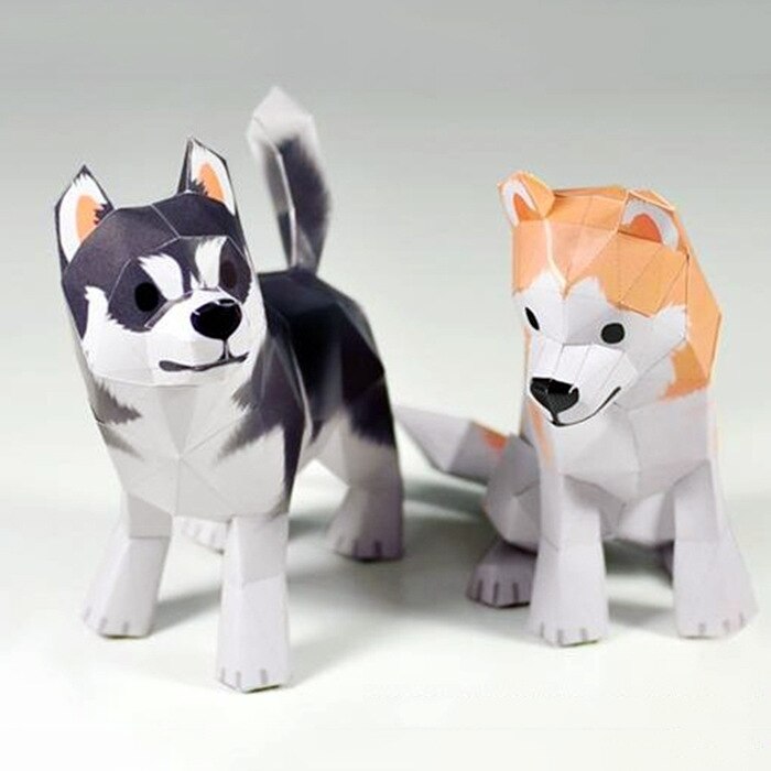 Husky Paper Model Hand-made DIY Animal Series Dogs And Cats Decoration Simple Cute