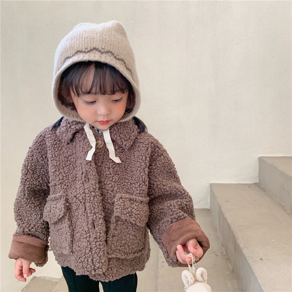 Meisje Jas Herten Lederen Fluwelen Plus Lam Fluwelen Baby Jongens Jas Winter Dragen Kinderkleding Baby meisje Jas Jassen: Bruin / 7T