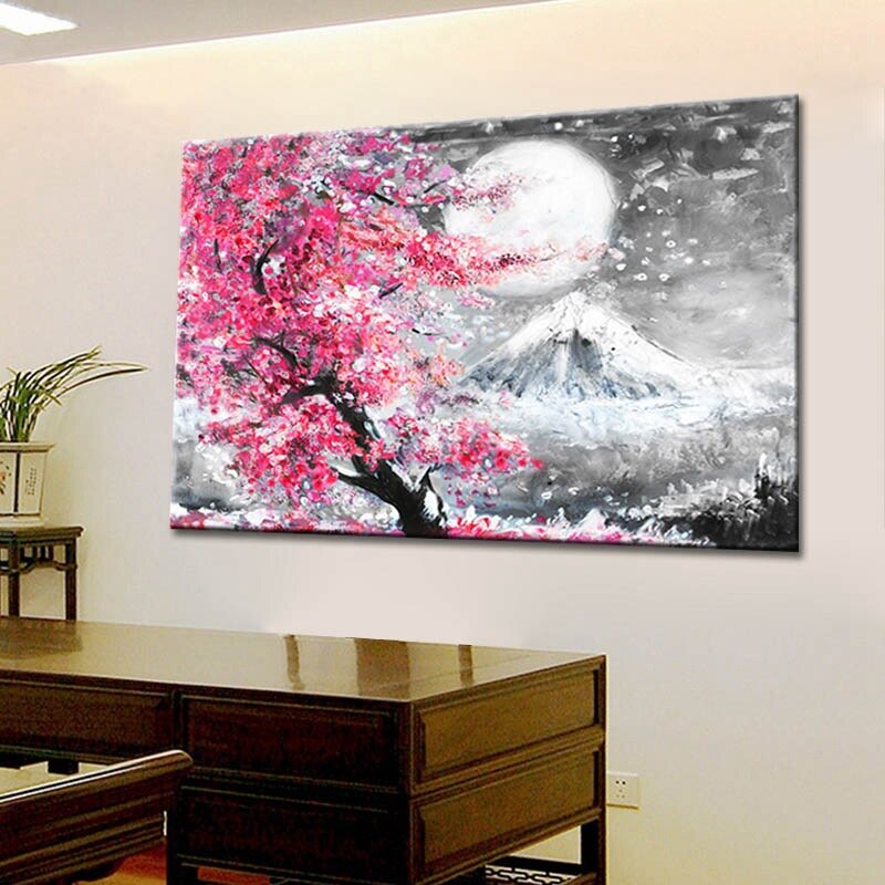 Estilo japonés Cerezo flor Fuji montaña paisaje acuarelas pinturas al óleo lienzo impresión hogar pintura decoración de pared sin marco