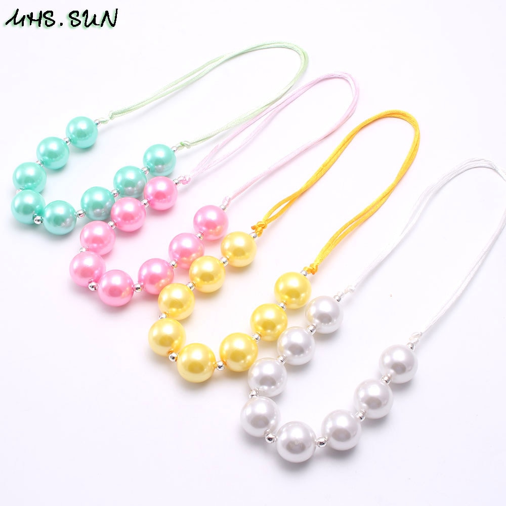 MHS.SUN Fashion Design Girls Pearl Chunky Beads Necklace Kids Child Chunky Bubblegum Necklace gioielli in corda regolabile