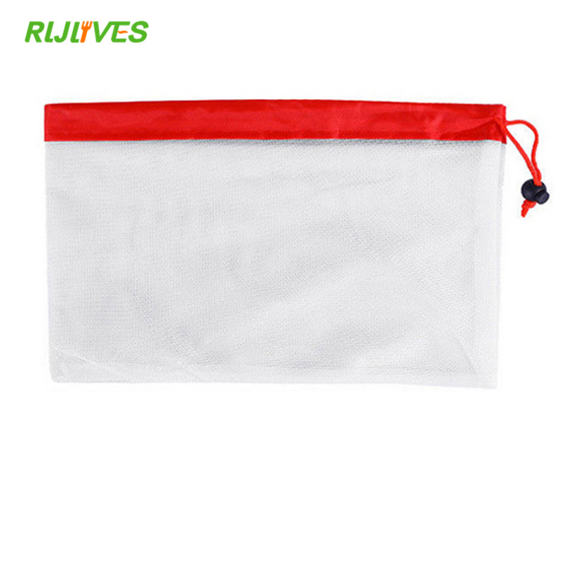 Malla reutilizable bolsas de cocina para el hogar bolsas de malla para almacenamiento de vegetales y frutas con cordón lavable a máquina