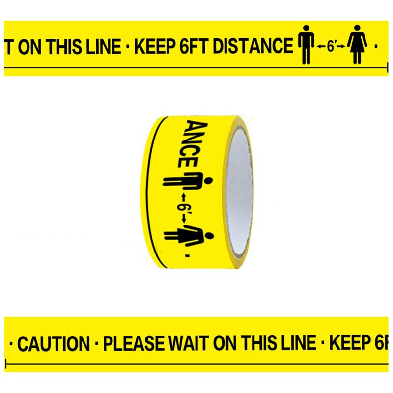 1Roll Please Wait On This Line Keep 6FT Distance Floor Marking Tape Yellow 48mm x 33m